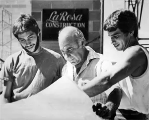 Joseph Salvatore LaRosa, founder of LaRosa Construction, working alongside his two sons during the 1970s.