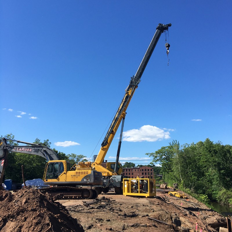 A LaRosa crane prepares to perform work at the construction site.