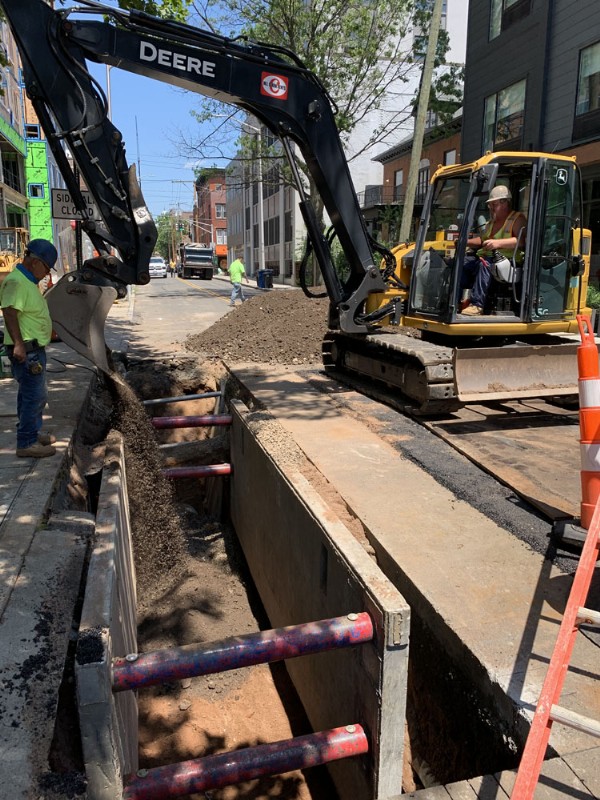 Excavation work being performed to install a new building foundation.