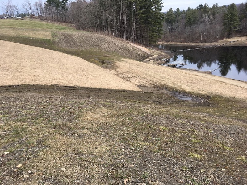 Freshly cleared land sloping down to Whiting River.