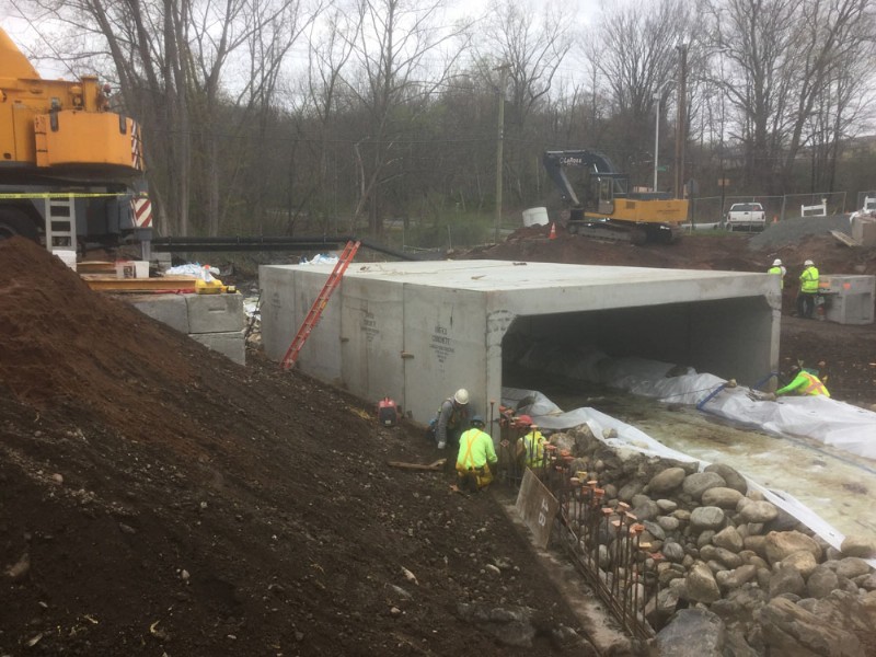A precast concrete box culvert installed over Wintergreen Brook.