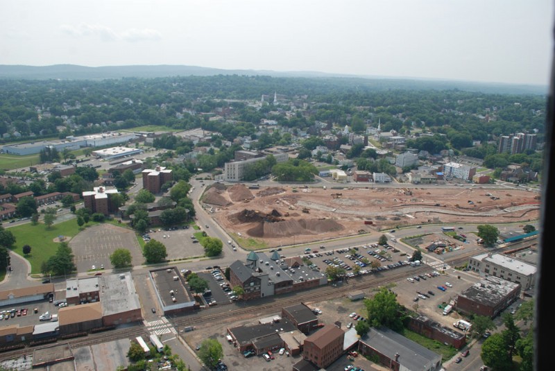 Aerial view of the Harbor Brook area during construction.